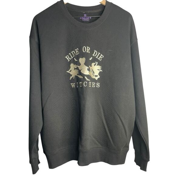 Zaotify Women’s Black Halloween Ride Or Die Witches Crewneck Sweatshirt Medium - Picture 1 of 3